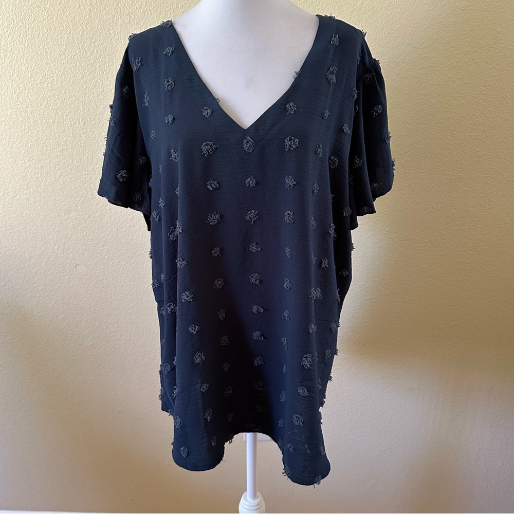VISLILY Women’s Short Sleeves V-Neck Ruffle Blouse Blue Size 3XL NWT